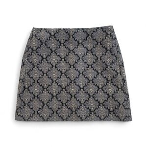 LOFT Black and grey paisley print mini skirt with zipper detail size 8